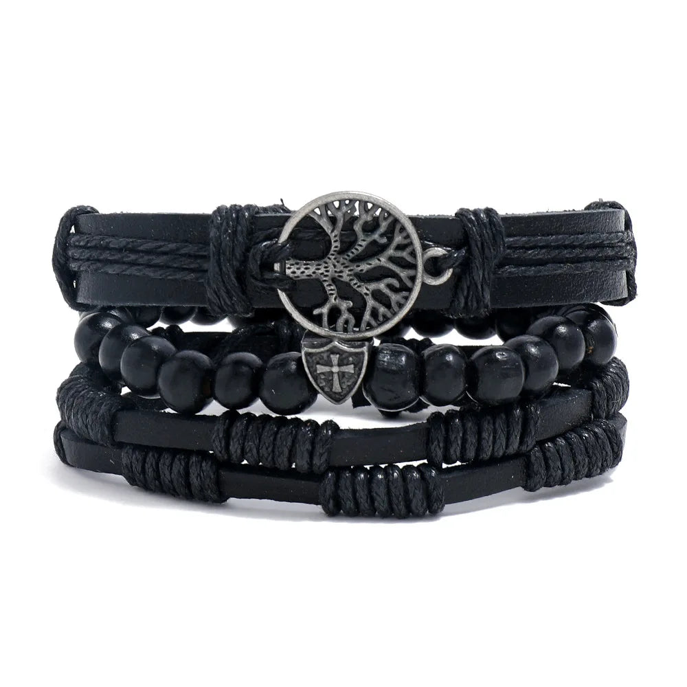Leather Bracelets for Men 4Pcs Braided Wrap Wristband Set