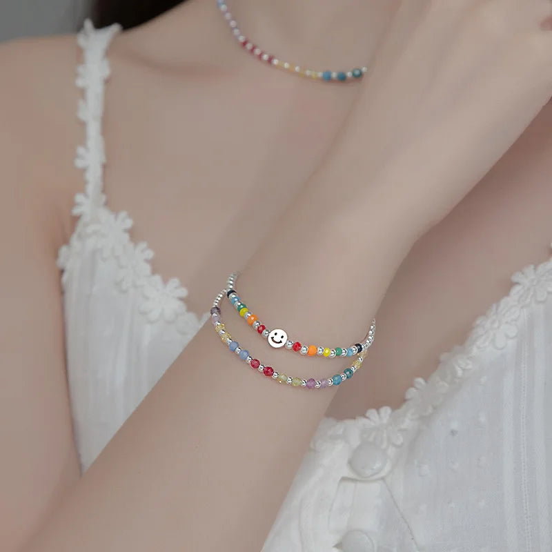 Sterling Silver Bracelet with Colorful Handmade Beads