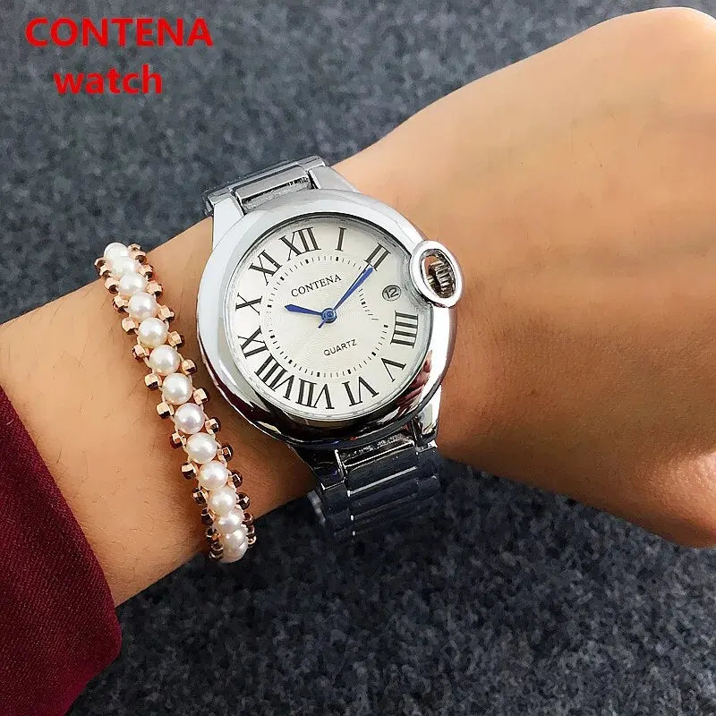 Luxury Quartz Watch Stainless Steel Blue Balloon Date Watch
