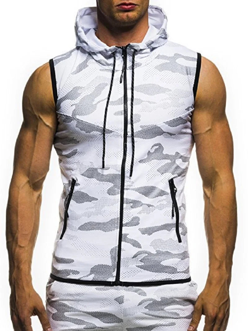 Men Sleeveless Hooded Vest Zipper Streetwear Cardigan