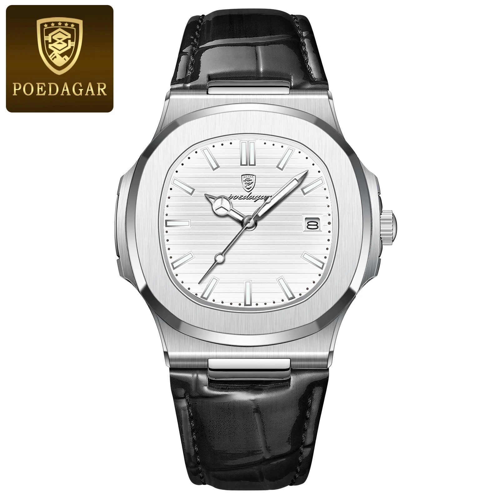 Men Leather Watch Square Waterproof Luminous Quartz Watch