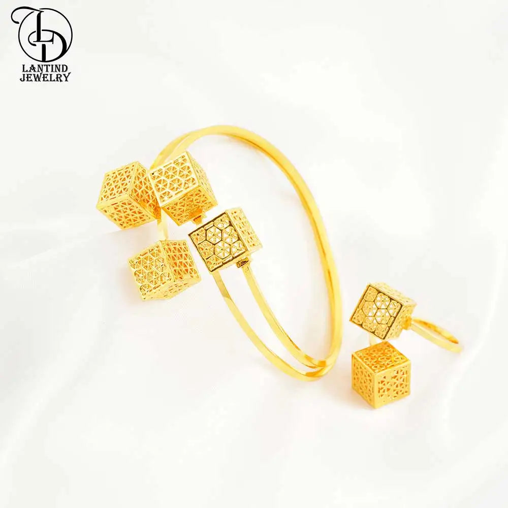 Gold-Plated Bracelet Set with Square Bracelet and Ring Jewelry