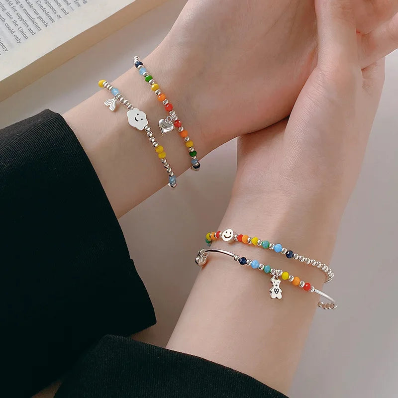 Sterling Silver Bracelet with Colorful Handmade Beads