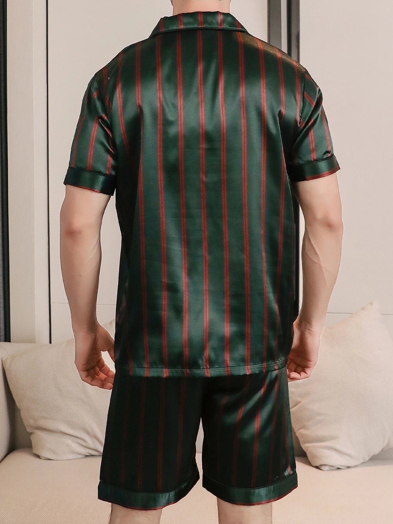 Men Pajama Set Two Piece Striped Short Sleeve Sleepwear