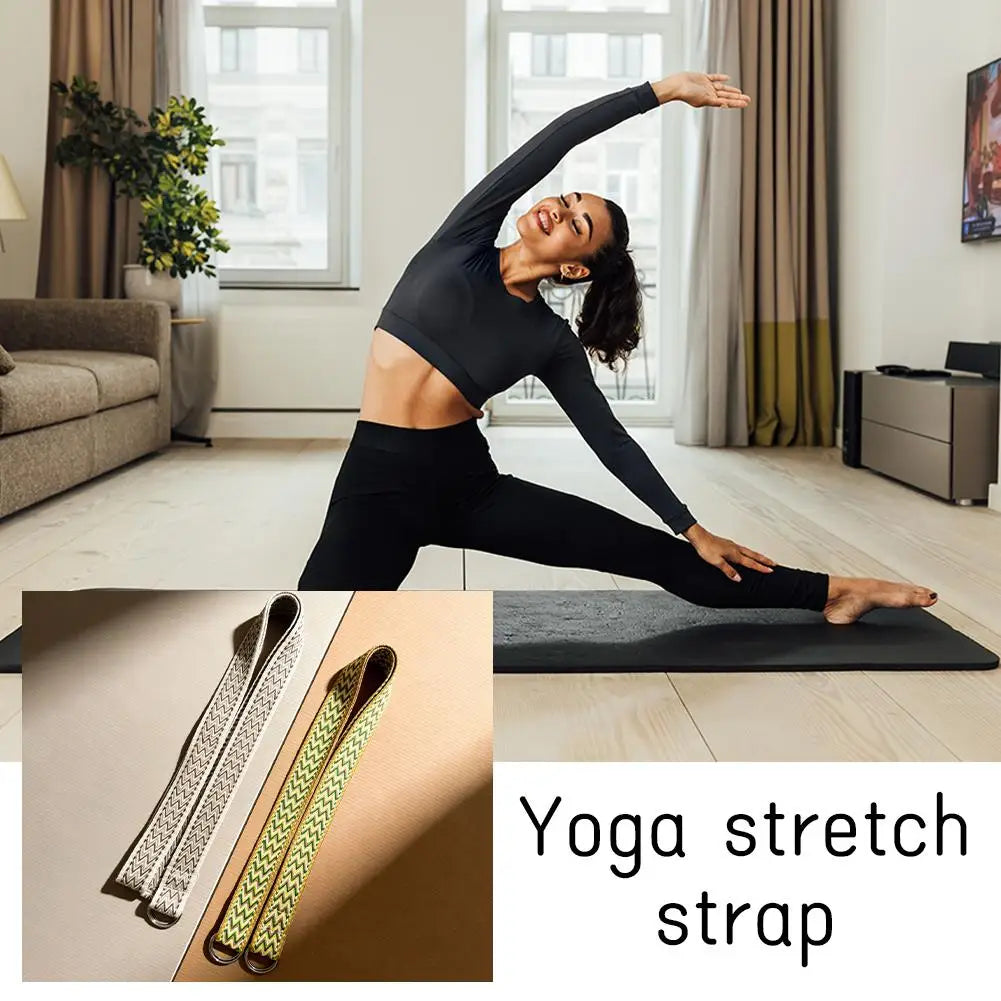 Yoga Stretch Strap Premium Cotton Blend with Metal D-Ring Buckle