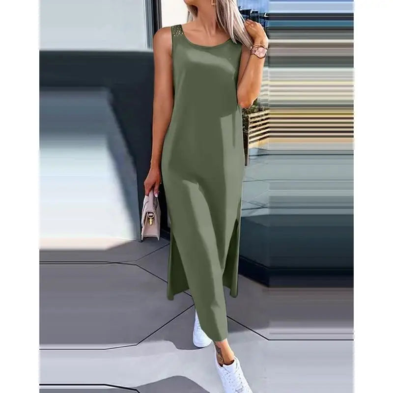 Sleeveless Summer Dress Hollow Slit Casual Dress for Women