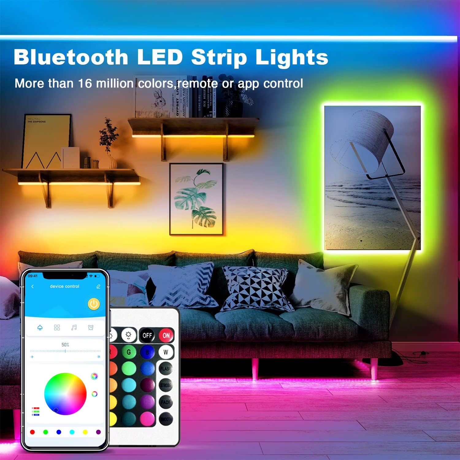 100FT Led Lights,Music Sync Strip Lights with APP and Remote Control,Rgb Color Changing Lights for Bedroom Indoor Decor(2 Rolls of 50Ft)