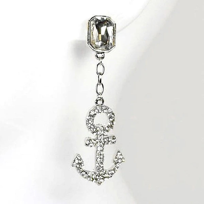 Glass Stone Anchor Dangle Casting Earrings