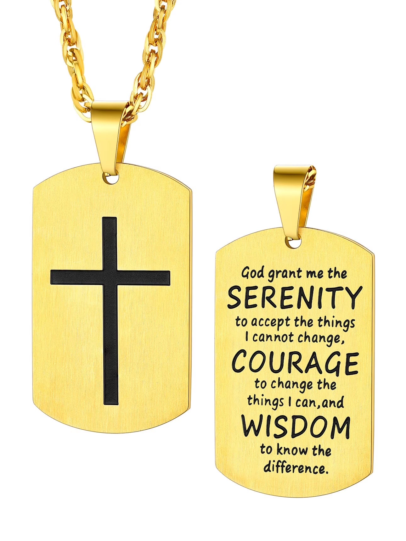 Men'S Gold Plated Cross Necklace Stainless Steel Dog Tag Necklace Christian Serenity Prayer Necklace Inspirational Jewelry Gift