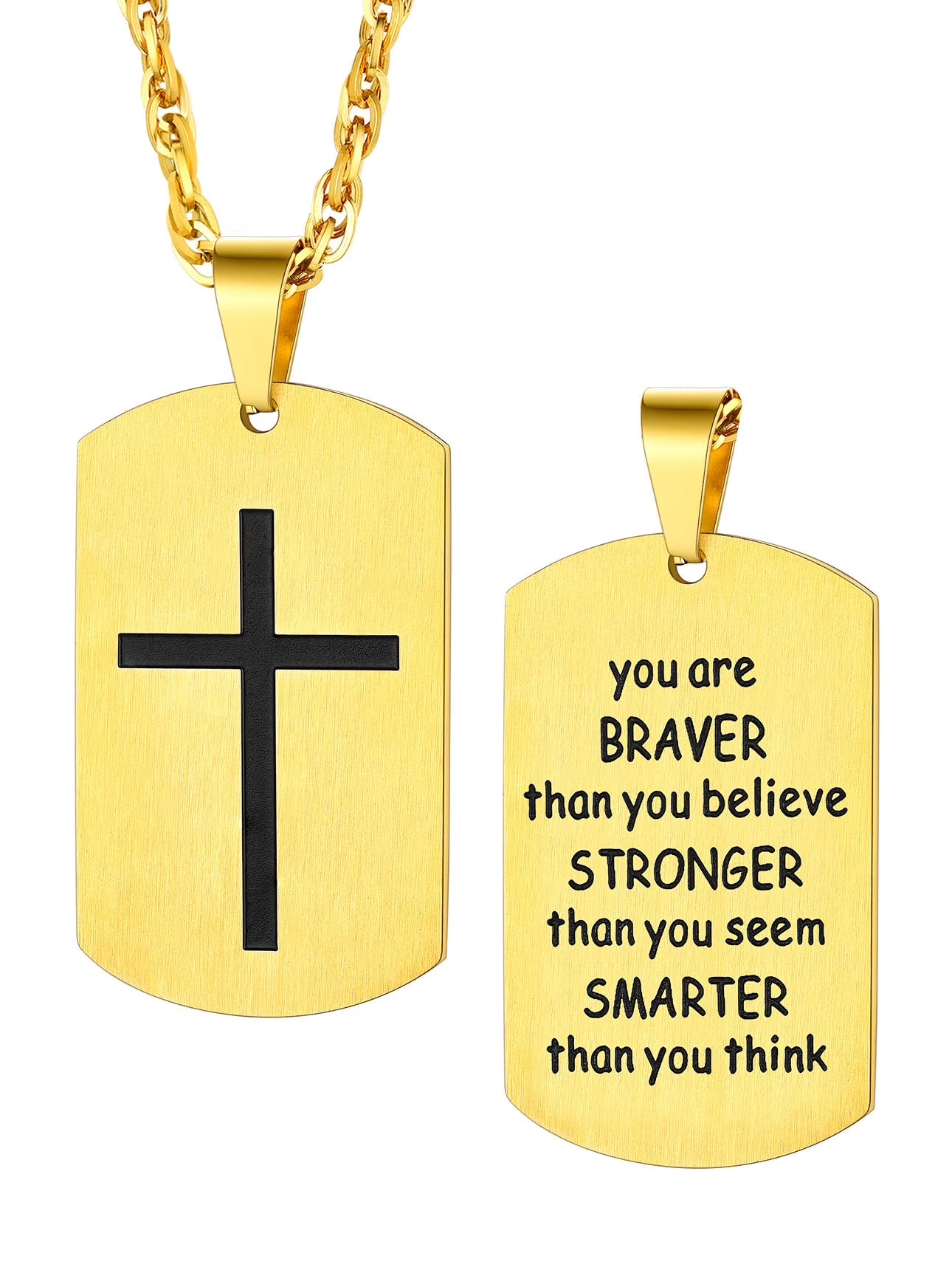 Men'S Gold Plated Cross Necklace Stainless Steel Dog Tag Necklace Christian Serenity Prayer Necklace Inspirational Jewelry Gift