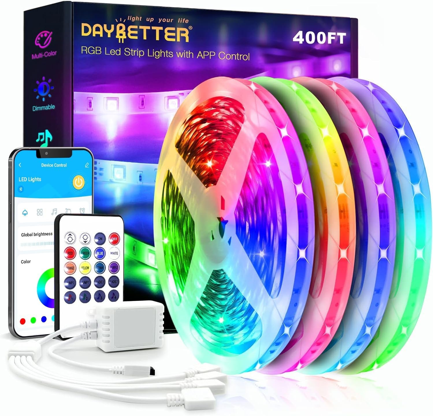 Smart Led Lights 32.8 Ft, 2835 RGB Led Strip Lights Kits with 24 Keys Remote, App Control Timer Schedule Led Music Strip Lights