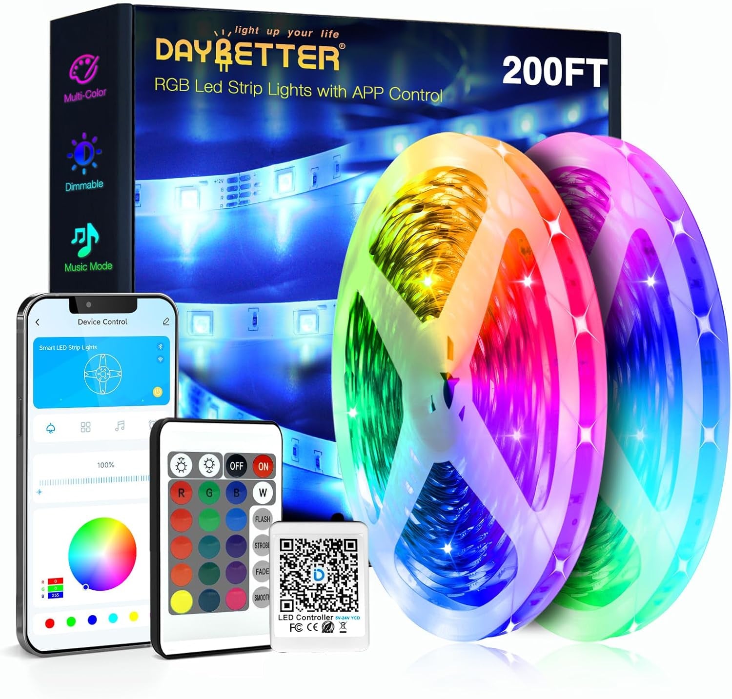 Smart Led Lights 32.8 Ft, 2835 RGB Led Strip Lights Kits with 24 Keys Remote, App Control Timer Schedule Led Music Strip Lights