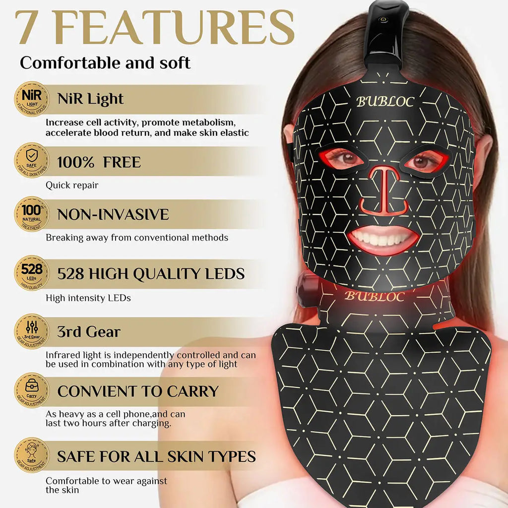 Portable Silicone LED Face Mask with Neck Red Light near Infrared Therapy anti Aging Repair Skin Brighten Skin Tone Home Use