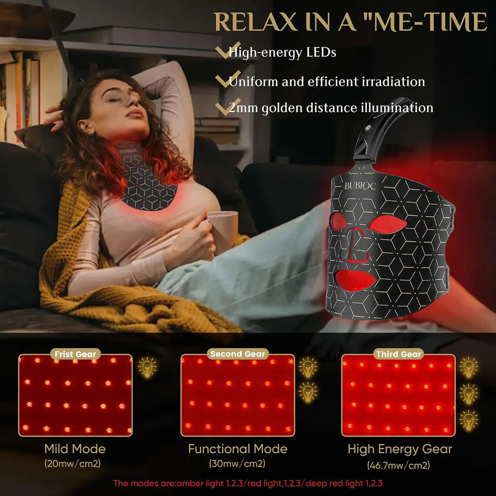 Portable Silicone LED Face Mask with Neck Red Light near Infrared Therapy anti Aging Repair Skin Brighten Skin Tone Home Use